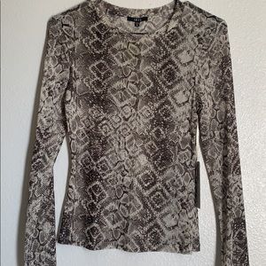 Mesh long sleeve snake print shirt